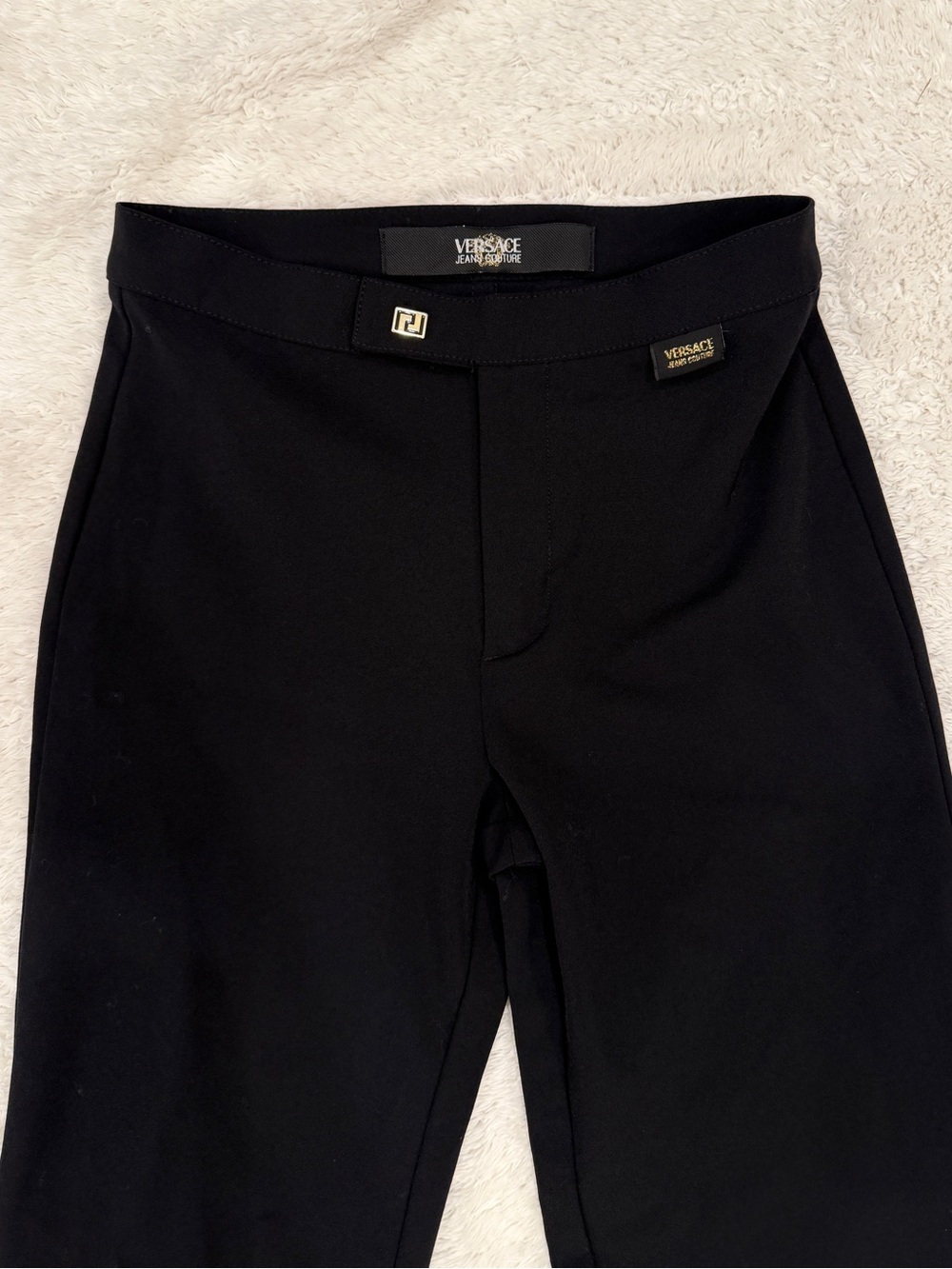 Versace Jeans Couture Y2K Black High-Waist Trousers with Gold Logo Hardware